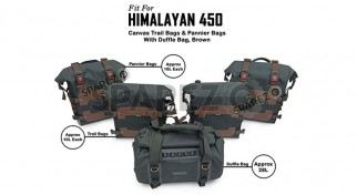 For Royal Enfield Himalayan 450 Canvas Trail Pannier Bags And Duffle Bag Brown